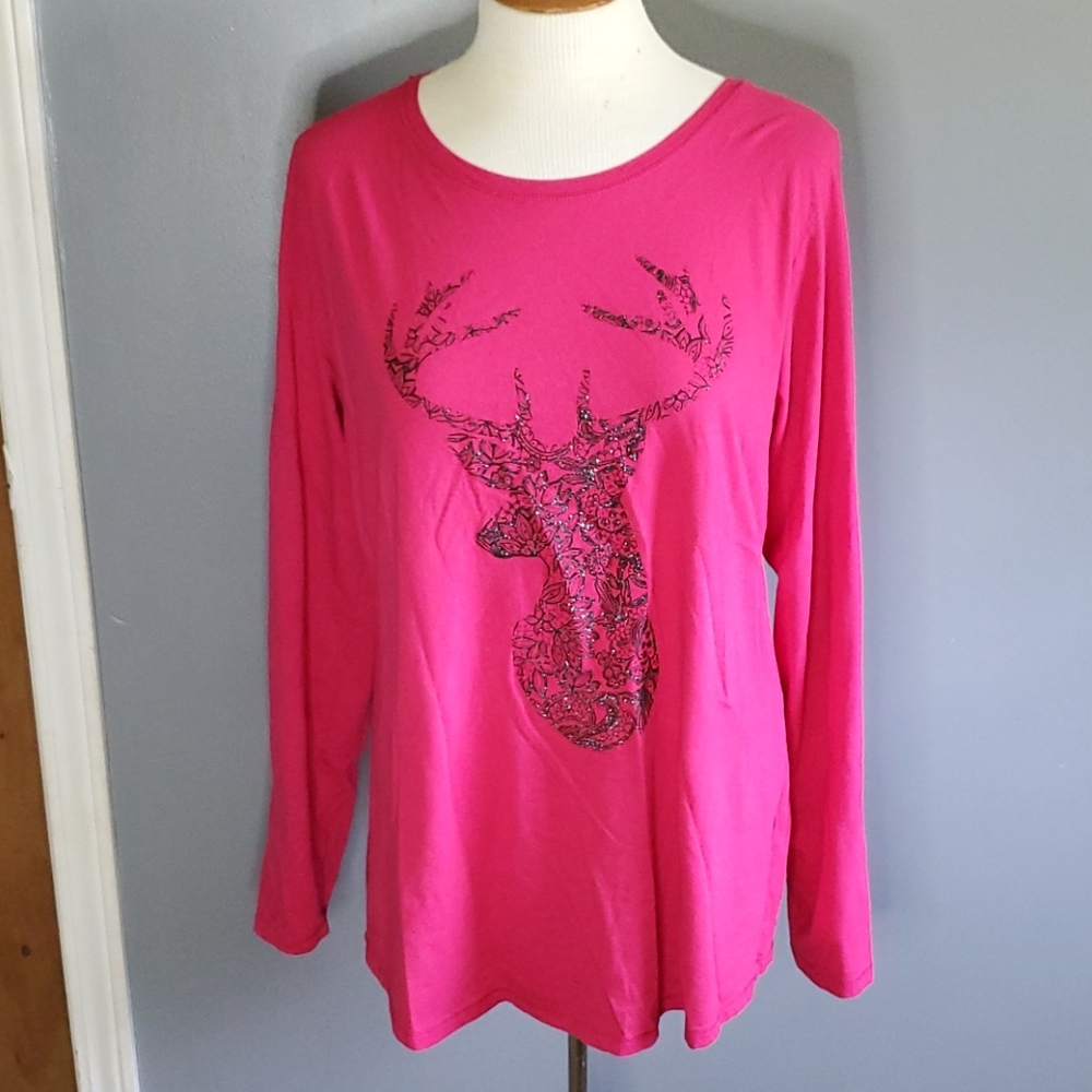 Hanes hot pink deer long-sleeve tee size XXL